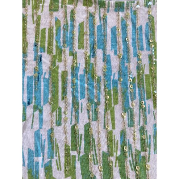 Weekends Chicos Top XL 3 Abstract Art Striped 3/4 Sleeve Green Beach Boho Shirt - Picture 3 of 16